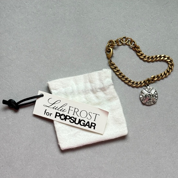LULU FROST for POPSUGAR Bracelet Crystal Charm Matte Brass Links Dust Bag - Picture 7 of 10
